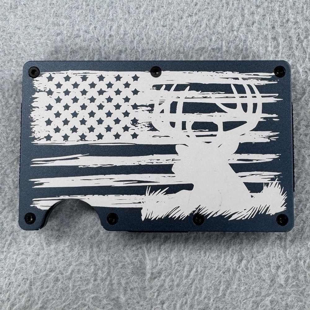 Wildlife America Flag Laser Engraved Metal  Wallet Slim Profile